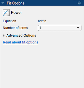 Fit Options pane for power fit