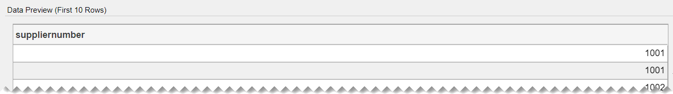 Excerpt from the Data Preview pane of the first two rows where both values are identical.