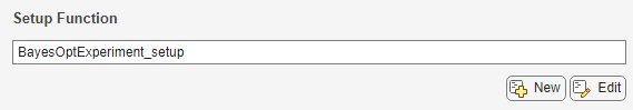 Setup function section showing the function name BayesOptExperiment_setup.mlx