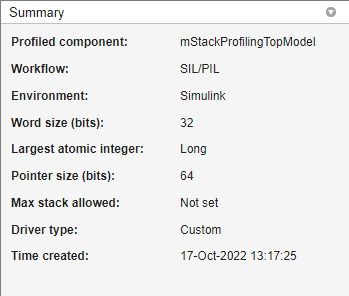 Summary panel displays miscellaneous simulation information.