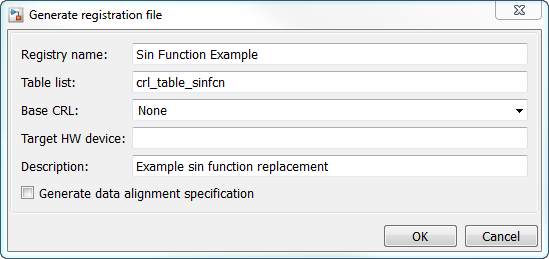 Generate registration file dialog box.