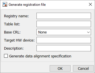 Generate registration file dialog box.