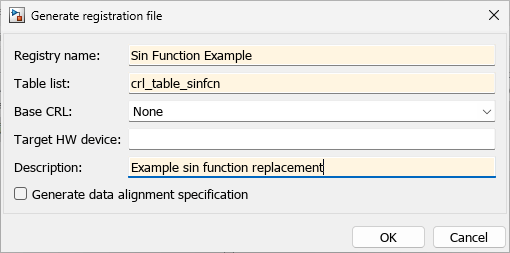 Generate registration file dialog box.