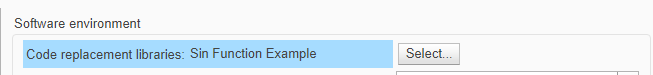 Code replacement libraries configuration parameter set to Sin Function Example.