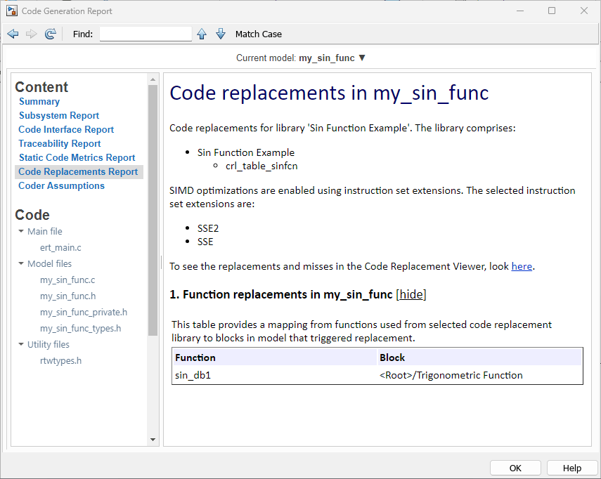 Code replacements report for my_sin_func.