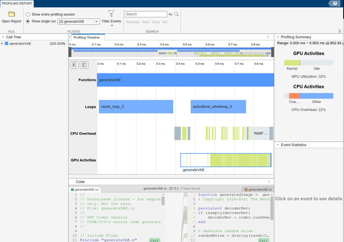 The performance analyzer results for generateVAE