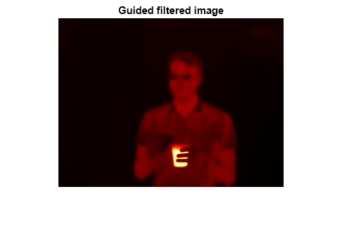 Figure contains an axes object. The hidden axes object with title Guided filtered image contains an object of type image.