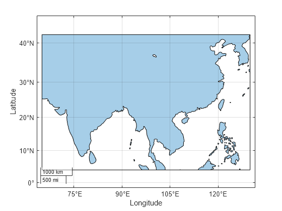 Figure contains an axes object with type geoaxes. The geoaxes object contains 2 objects of type polygon, line.