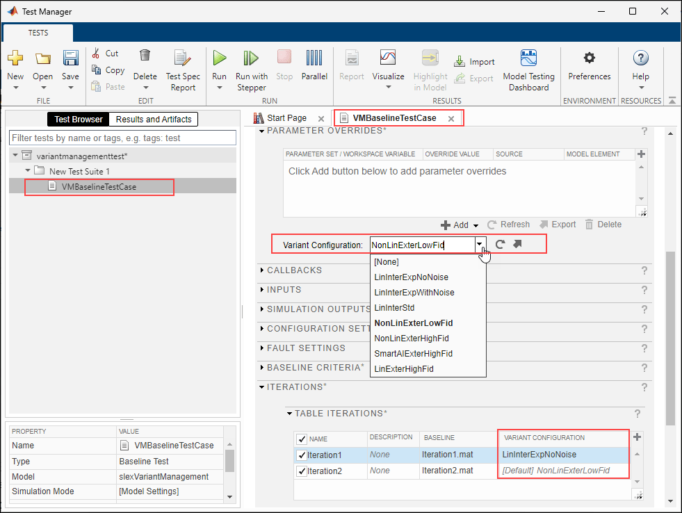 Run Tests for Variant Models Using Variant Configurations