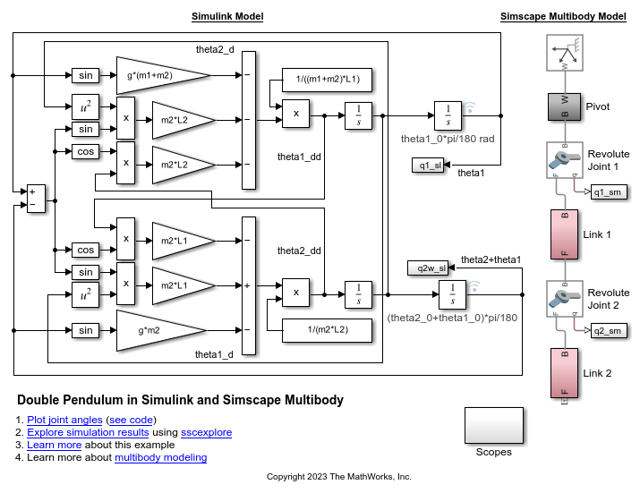 Double Pendulum in Simulink and Simscape Multibody