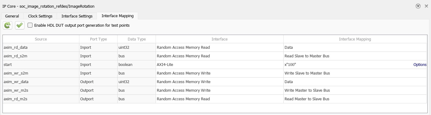 IP Core panel, Interface Mapping tab