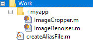 Work folder containing createAliasFIle function and myapp namespace folder