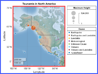 A red box surrounds a map tightly. A larger blue box also includes its title, legends, and axis labels.