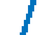 Zoomed-in view of axes graphic with no smoothing. The color of each pixel is either the blue graphic color or the white background color, with no gradual transition between the two.