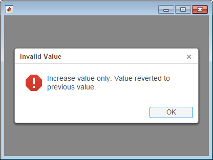 UI figure window with an error dialog box