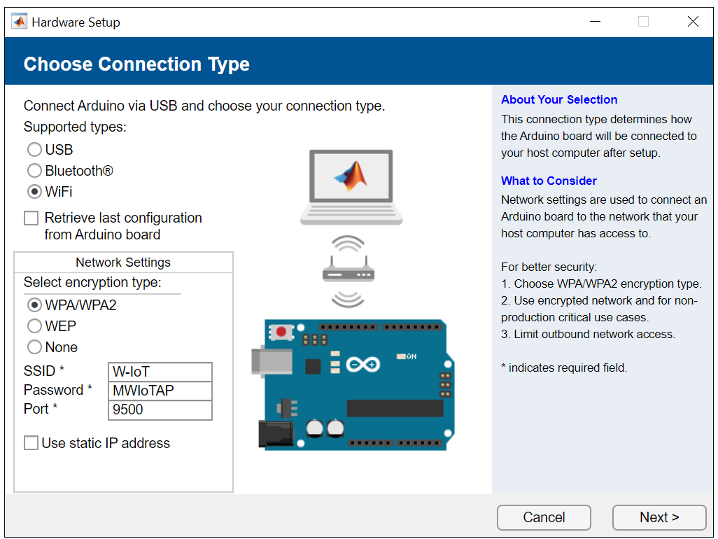 Choose connection type window