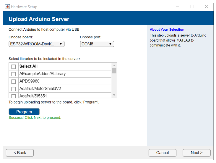 Upload Arduino server window