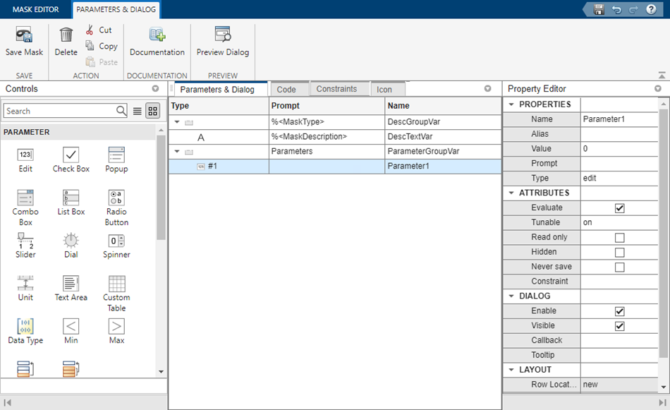 Mask Editor showing parameters and dialog pane