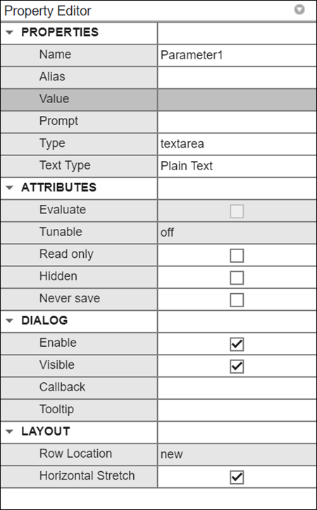 Property editor of the Mask Editor showing the properties of an edit parameter