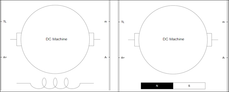 Two forms of the block mask icon. The icon on the left shows a spring element. The icon on the right shows a magnet element.