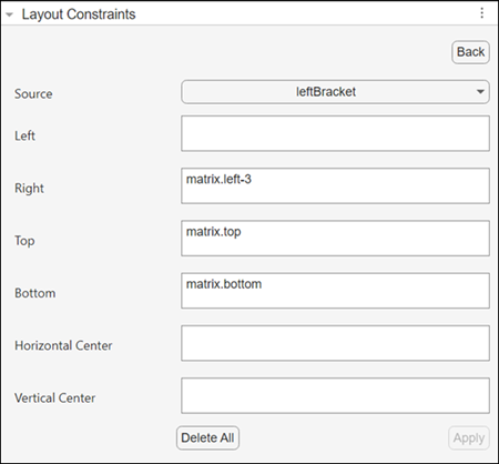 Layout constraints for the left bracket element