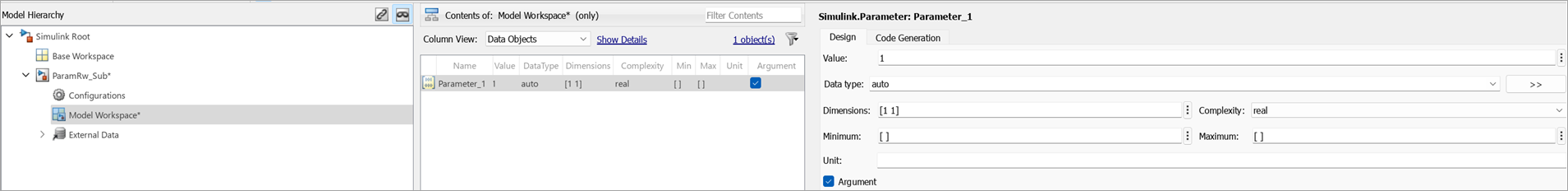 Add parameter to Model Workspace.