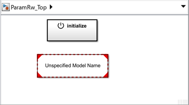 Add Initialize Function block and Model block and save the model as ParamRw_Top.