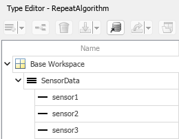 Bus object named SensorData in the Type Editor