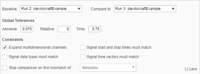 Comparison options menu in the Simulation Data Inspector.