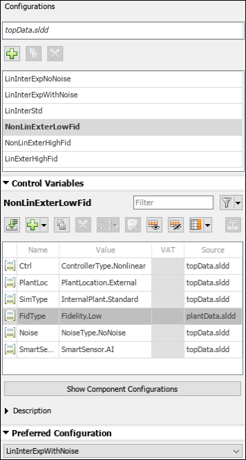 Variant configurations pane in Variant Manager