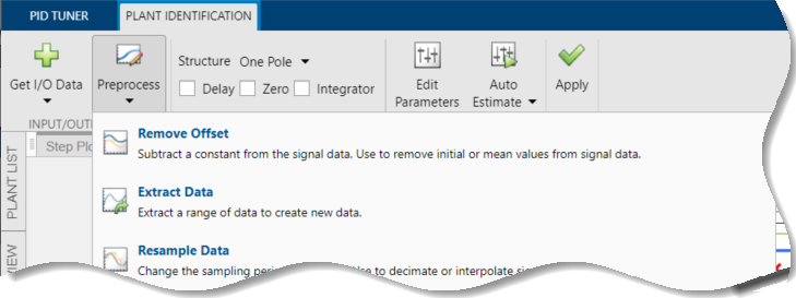 Preprocess drop-down menu containing different preprocessing options