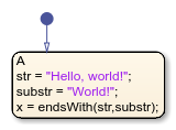 Stateflow chart that uses the endswith operator in a state.