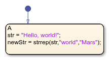 Stateflow chart that uses the strrep operator in a state.